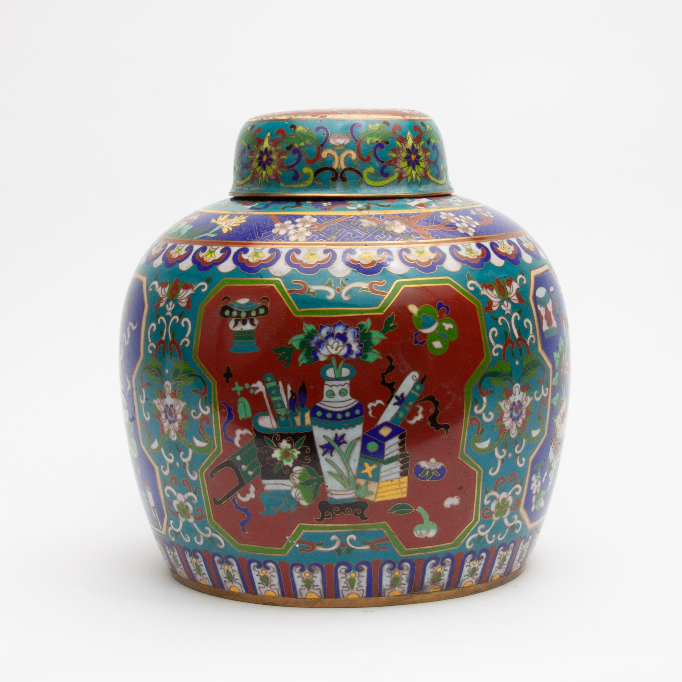 Appraisal: CHINESE CLOISONNE GINGER JAR A Republic-era Chinese cloisonne ginger jar