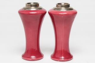 Appraisal: Pair of English Sterling Silver Porcelain with fuschia red glaze