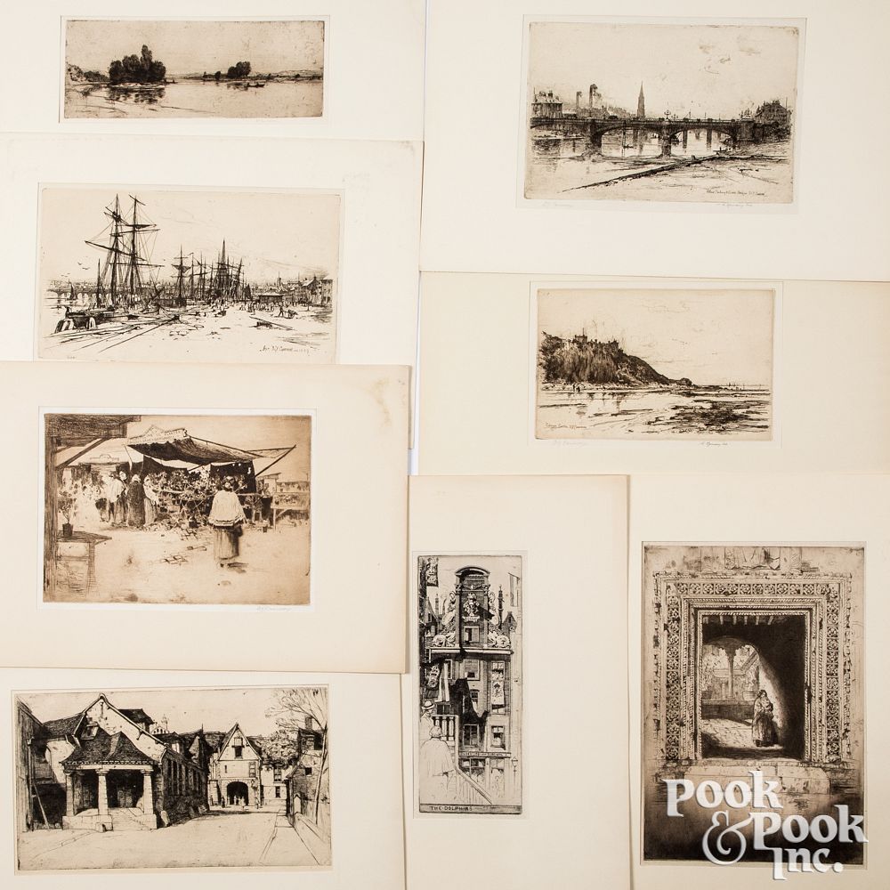 Appraisal: Eight David Y Cameron etchings Eight David Y Cameron etchings