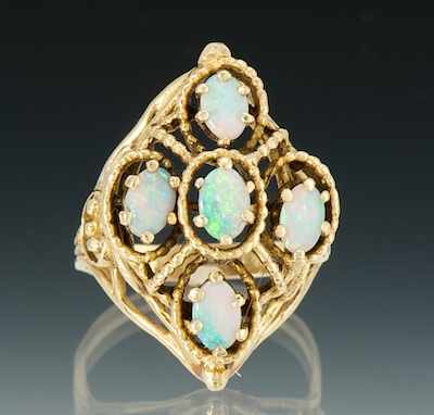 Appraisal: A Ladies' Opal Dome Ring k yellow gold navette shape