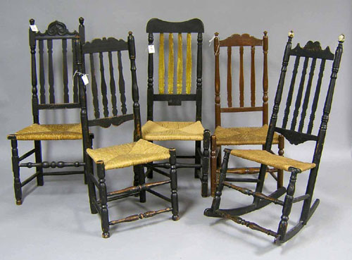 Appraisal: Five New England banisterback chairs th c