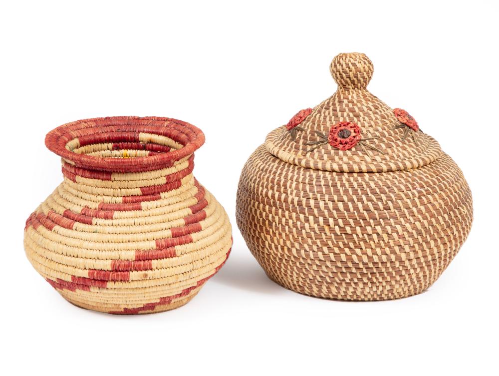 Appraisal: TWO CONTEMPORARY NATIVE AMERICAN BASKETSTwo Contemporary Native American Baskets larger