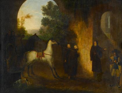 Appraisal: GERMAN SCHOOL TH CENTURYMONKS LEADING HORSES