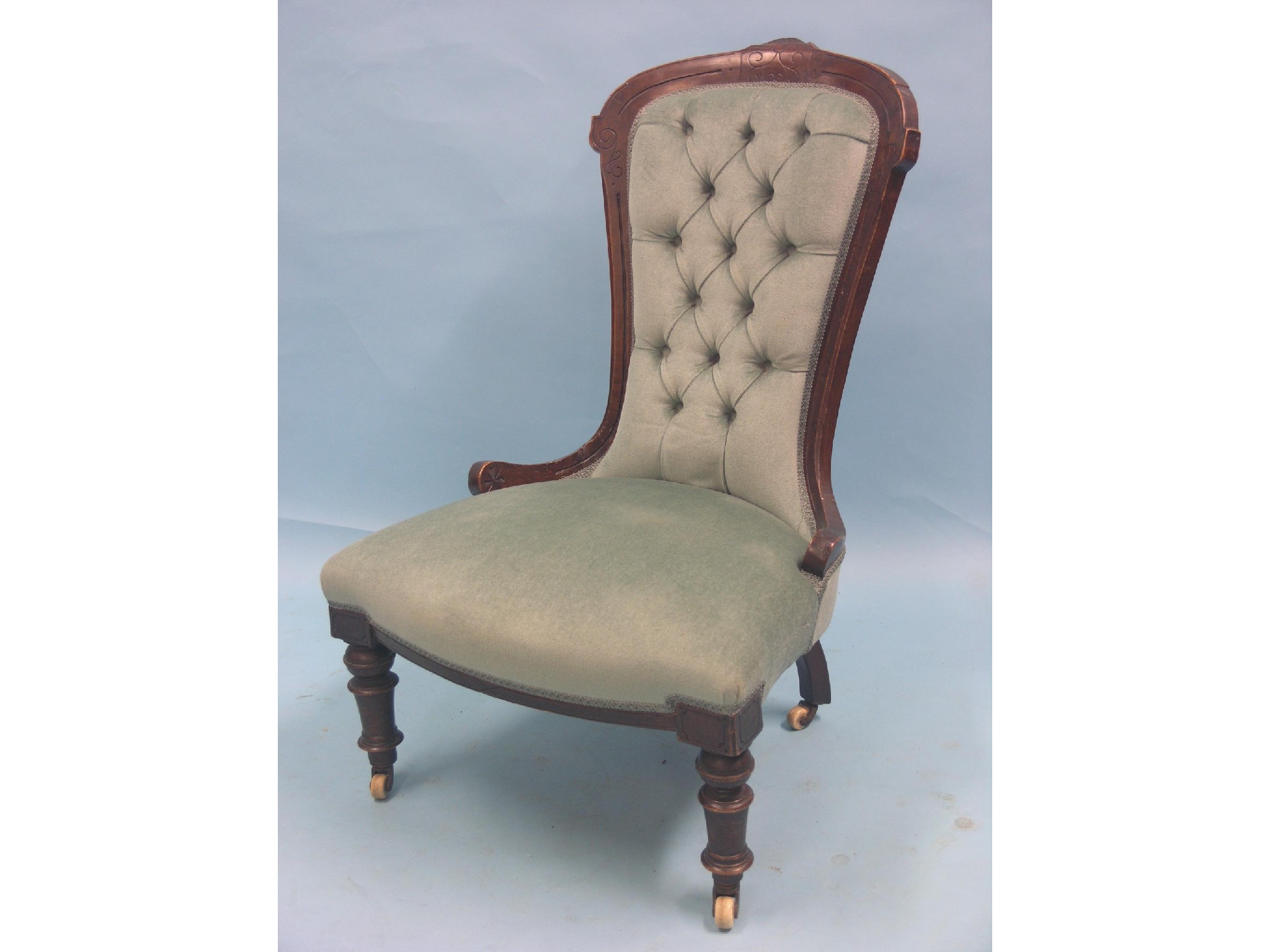 Appraisal: A Victorian walnut-framed drawing room single chair frame with incised