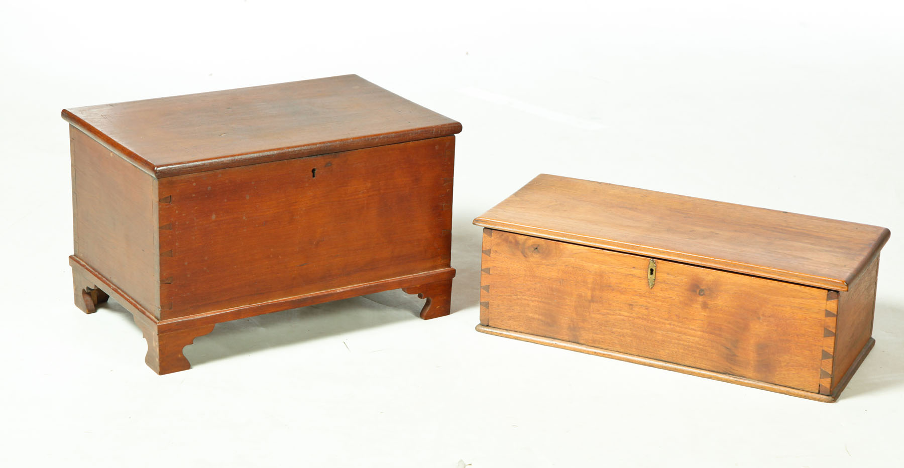 Appraisal: TWO BOXES American mid th century Miniature cherry dovetailed blanket