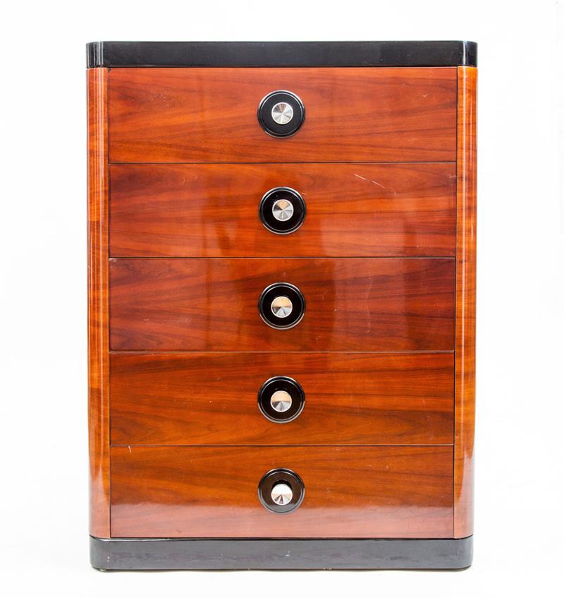 Appraisal: ART DECO TALL CHEST OF DRAWERS Walnut veneer and ebonized