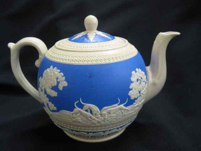 Appraisal: Copeland Spode Jasperware Fox Hunt Potteryteapot blue whites - ''