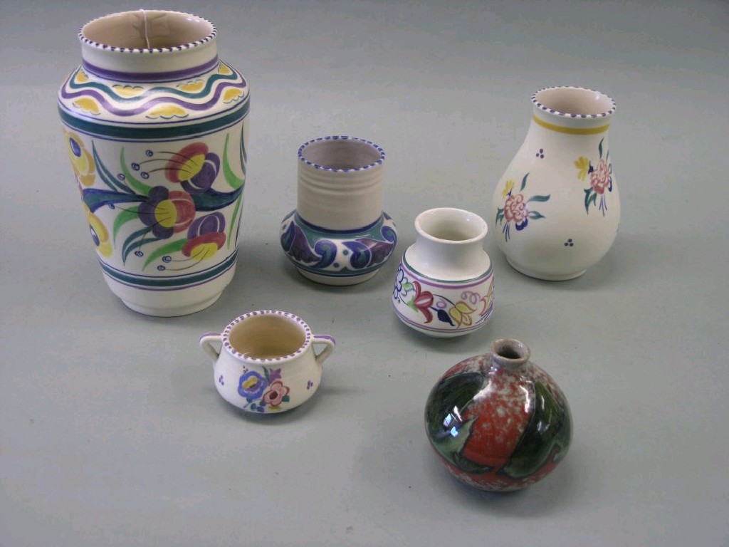 Appraisal: Six items of Poole Pottery including three polychrome vases tallest