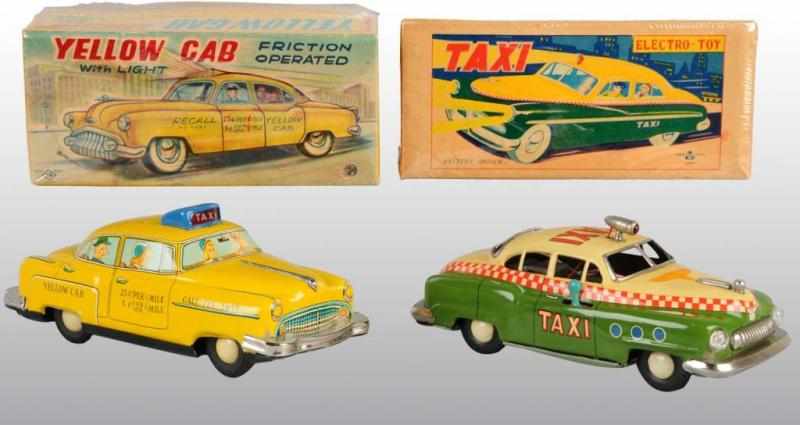 Appraisal: Lot of Tin Taxi Cab Battery-Operated Toys Description Japanese Working