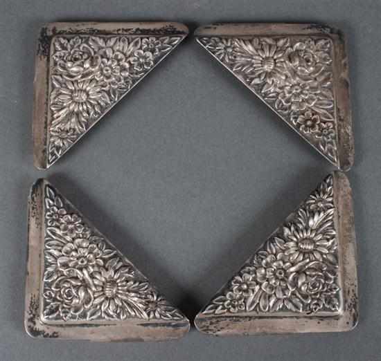 Appraisal: Four American repousse sterling silver blotter corners S Kirk Son