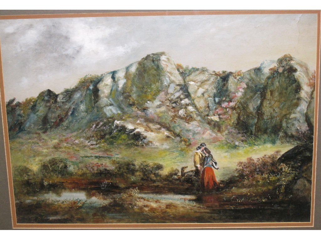 Appraisal: Oil on canvas rocky landscape with figures unsigned