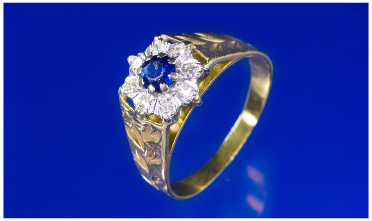 Appraisal: ct Gold Diamond And Sapphire Cluster Ring Central Blue sapphire