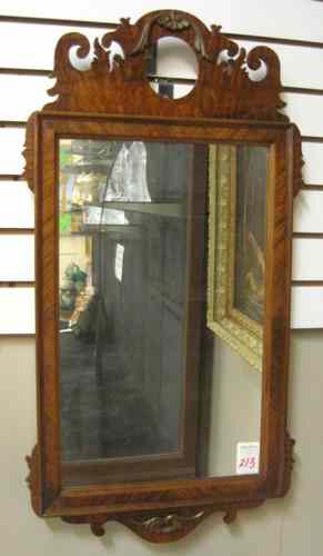 Appraisal: BURL WALNUT FRAMED LOOKING GLASS WALL MIRROR Chippendale Revival American