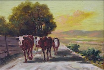 Appraisal: Carolus Pallya Hungarian - Cows on a country road Oil