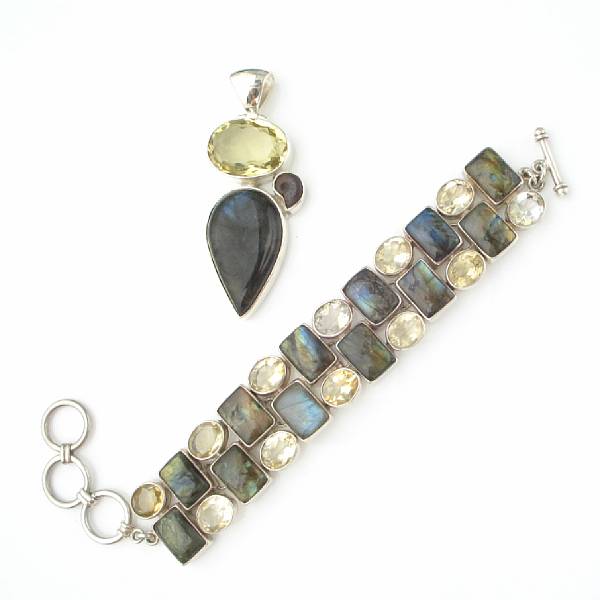 Appraisal: Labradorite Bracelet and Pendant A bracelet combining polished rectangular sections