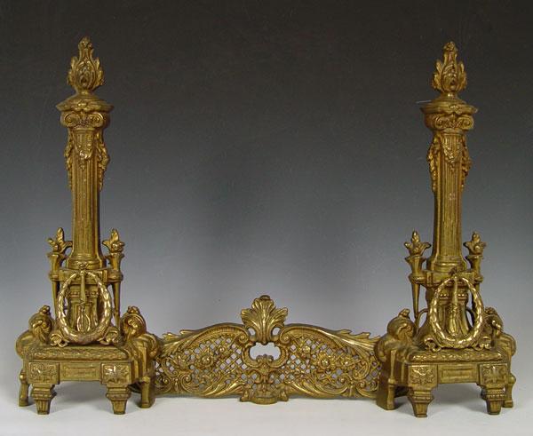 Appraisal: PAIR FRENCH STYLE CAST METAL ANDIRONS Architectural column form with