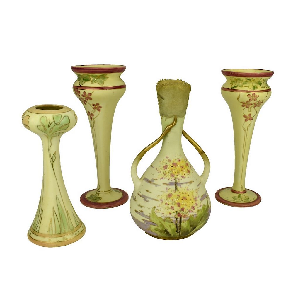 Appraisal: Four Bohemian Porcelain Vases Four Hand Painted Bohemian Porcelain Vases