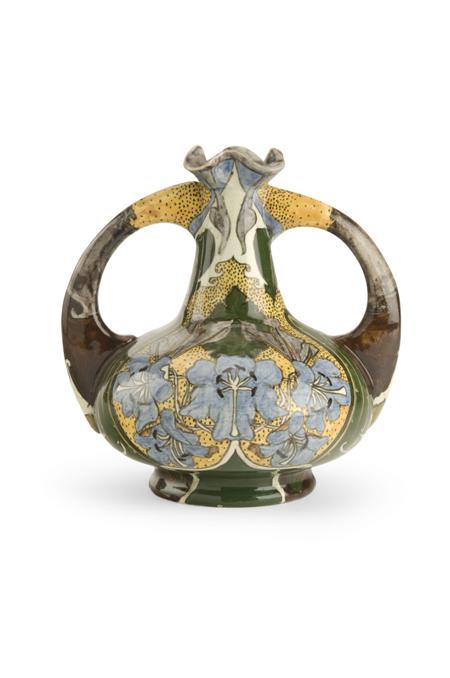 Appraisal: PURMERENDE HOLLANDE TWIN-HANDLED VASE CIRCA glazed earthenware the bottle shaped