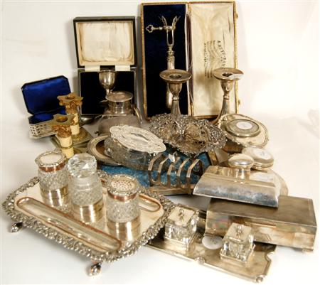 Appraisal: A large collection of items to include desk stands inkwells