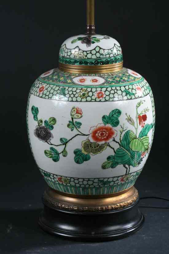 Appraisal: CHINESE FAMILLE VERTE PORCELAIN ORMOLU MOUNTED JAR AND COVER th