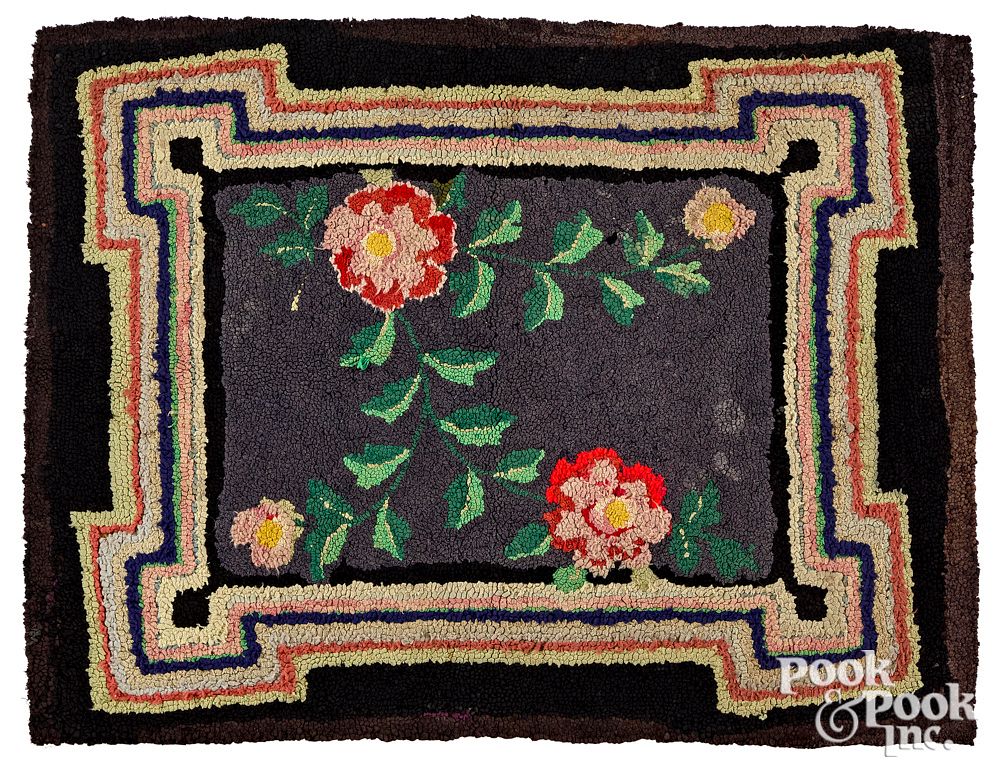 Appraisal: American hooked rug with roses early th c American hooked