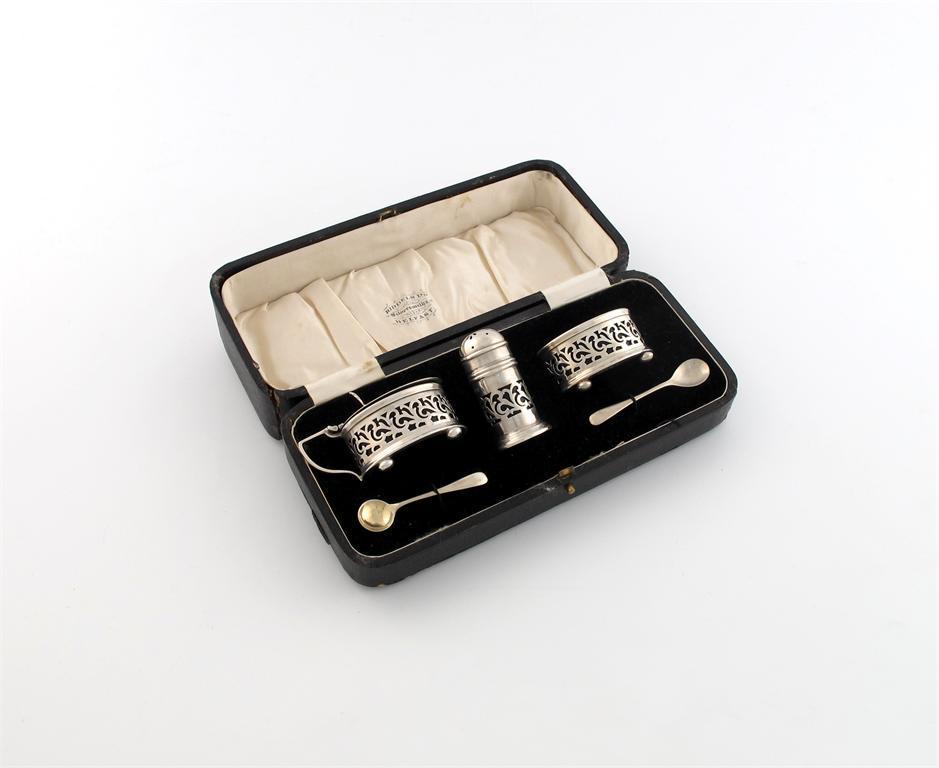 Appraisal: A three-piece silver condiment set