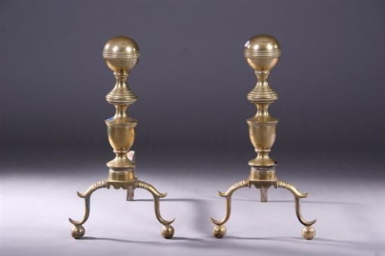 Appraisal: PAIR LATE VICTORIAN BRASS ANDIRONS Late th century Cannon-ball tops