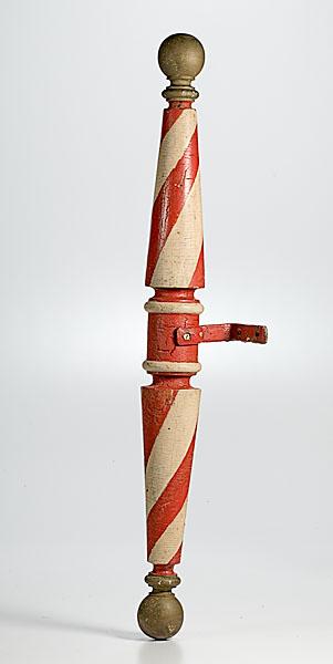 Appraisal: WALL MOUNTED BARBER POLE IN ORIGINAL PAINT classic red and