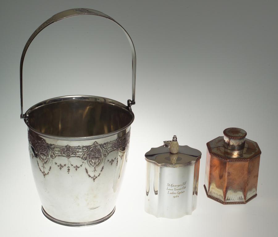 Appraisal: SILVER-PLATED TEA CADDY IN GEORGE III STYLE of lobed form