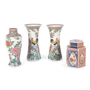 Appraisal: Three Chinese Porcelain Famille Rose Vases and a Tea Caddy