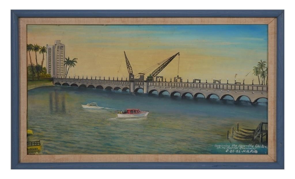 Appraisal: Oil on board painting of the Memorial Bridge in Clearwater