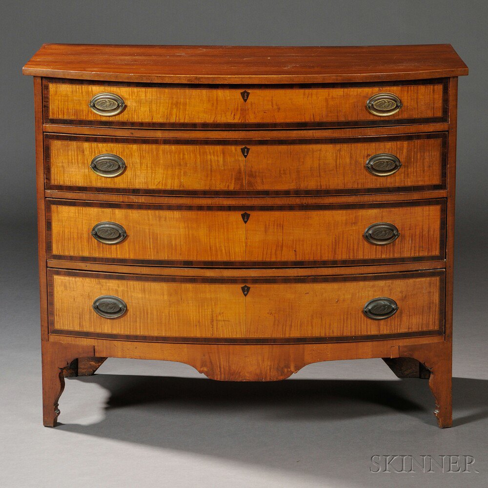 Appraisal: Federal Inlaid Maple Bowfront Chest of Drawers probably South Shore