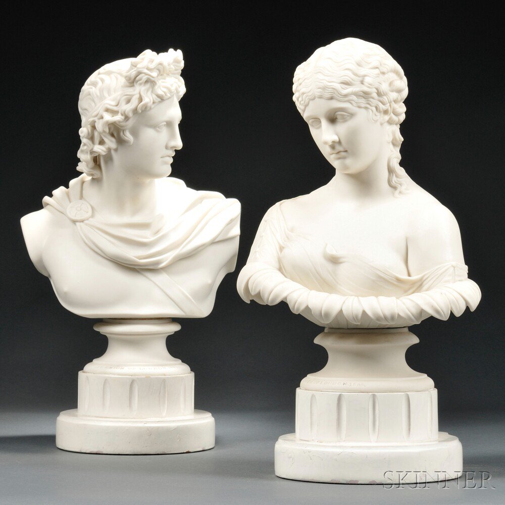 Appraisal: Two Classical Parian Portrait Busts England th century depicting a