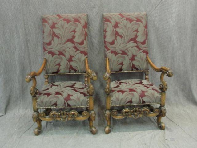 Appraisal: Pair of High Back Spanish Style Chairs From a Larchmont