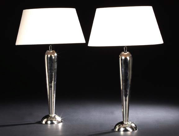 Appraisal: Pair of French Polished Nickel Table Lamps of attenuated baluster