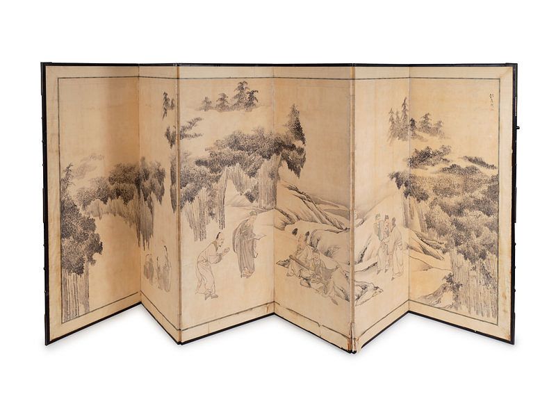 Appraisal: A Japanese Six-Fold Paper Screen Each panel x inches A