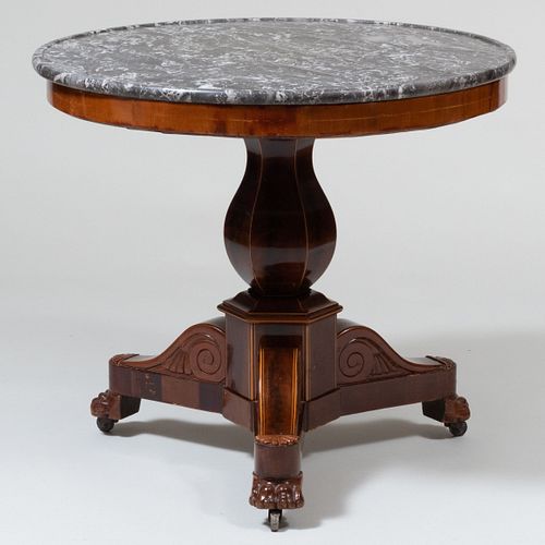 Appraisal: CHARLES X MAHOGANY CENTER TABLEWith Grey Marble Top x in