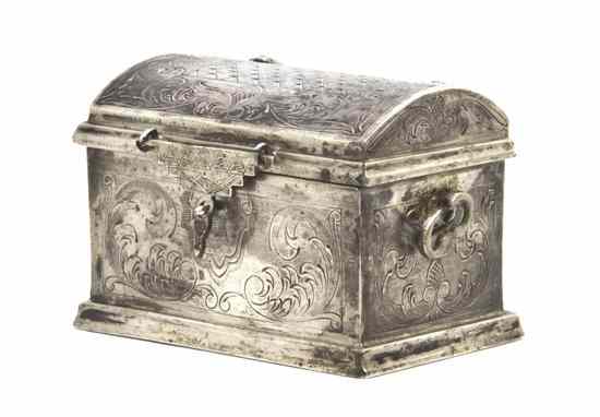 Appraisal: A Portuguese Silver Diminutive Table Casket the domed hinged top