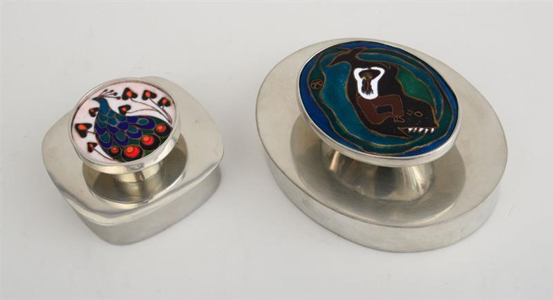 Appraisal: HILDA KRAUS TWO BOXES Cloisonn on pewter one monogrammed 'K'