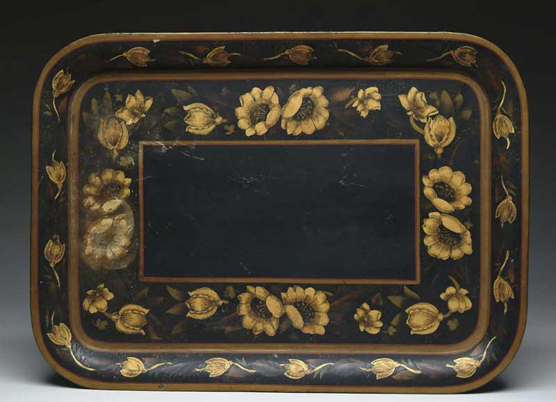 Appraisal: FINE TOLEWARE DECORATED RECTANGULAR TRAY Original multicolored and gilt floral