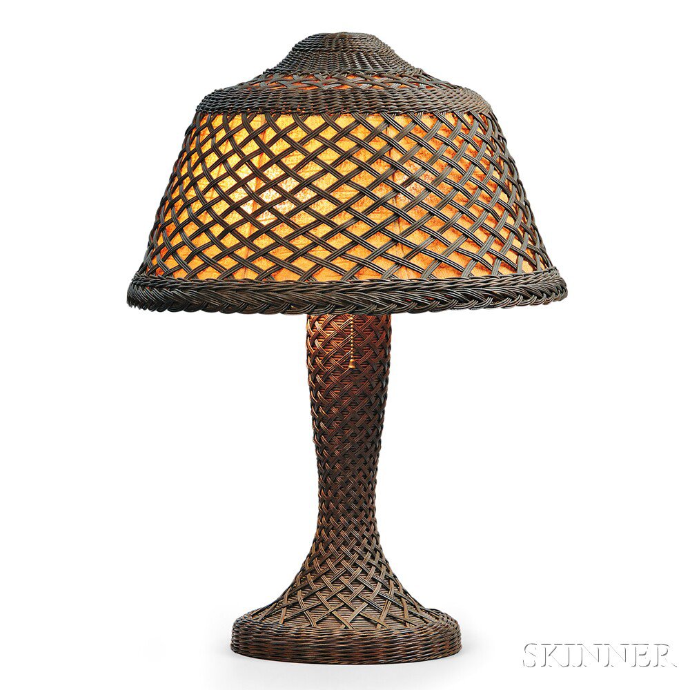 Appraisal: Heywood Brothers and Wakefield Co Arts Crafts Table Lamp Rattan