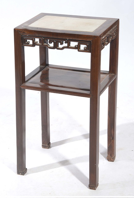 Appraisal: A CHINESE HARDWOOD RECTANGULAR TWO TIER OCCASIONAL TABLE with inset