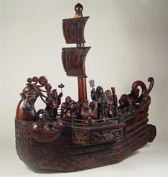 Appraisal: Wood Hand-Carved Japanese Galleon Dated late s Warden ship with