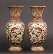 Appraisal: Monumental Cloisonn Vases Pair of monumental cloisonne vases have scenes