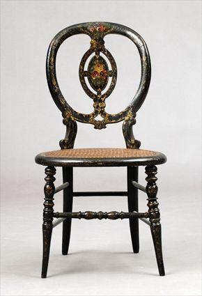 Appraisal: Victorian Japanned and Polychromed Side Chair with Cane Seat x