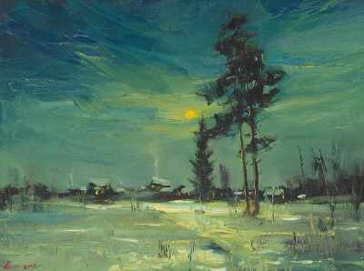 Appraisal: Stephan Nesterchuk Russian b Moonlight Winter Night Oil on canvas