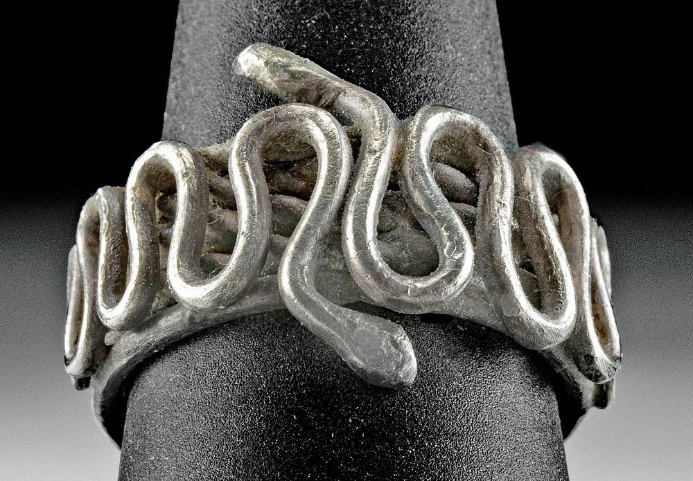 Appraisal: Unique Roman Silver Ring w Snakes Roman Imperial Period ca