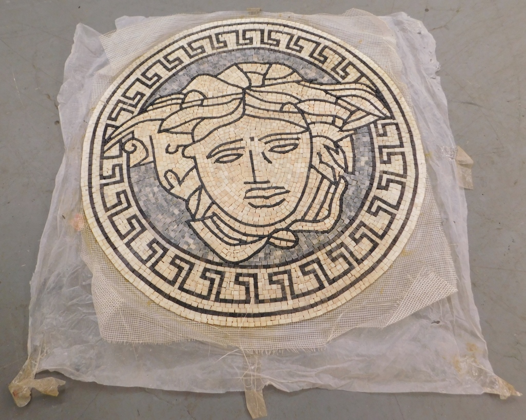 Appraisal: VERSACE MEDUSA MEDALLION MOSAIC TILE PANEL Italy Late th CenturyCircular