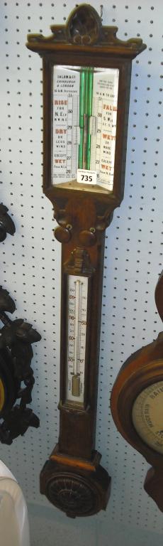 Appraisal: Oak stick barometer thermometer signed Salom Co Edinburgh London on