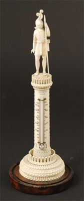 Appraisal: A th century ornamentally carved ivory desk thermometer with a